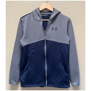 Boys Under Armour Zip Up Jacket Size XL Gray/Navy Blue Color